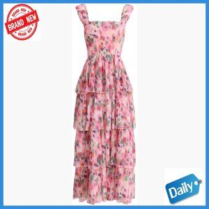 Chiffon Floral Halter Dress with Ruffle Pleats for Summer Casual Wear